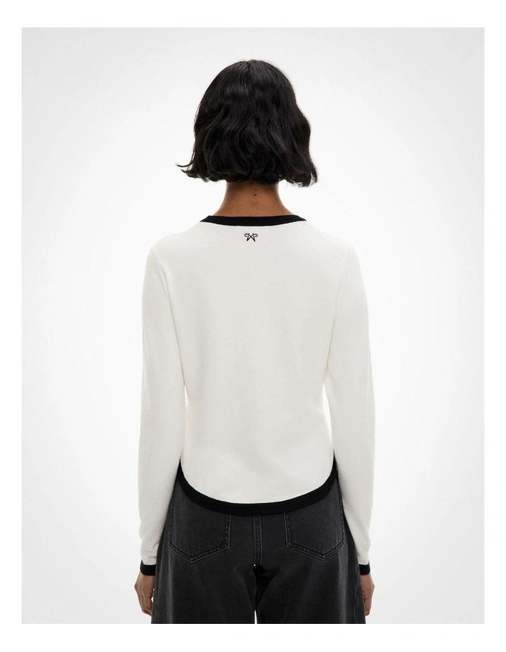Contrast Trim Knit Jumper in Chalk image 5