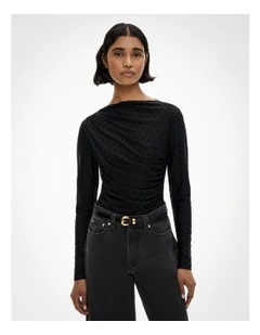 Mesh Drape Long Sleeve Top in Black Spot