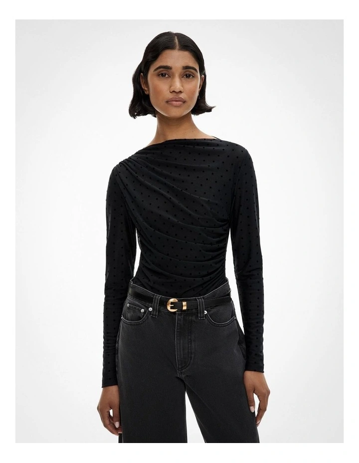 Mesh Drape Long Sleeve Top in Black Spot image 1