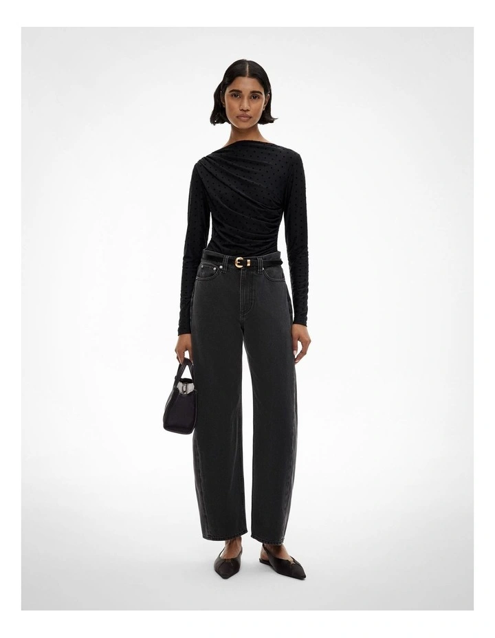 Mesh Drape Long Sleeve Top in Black Spot image 2
