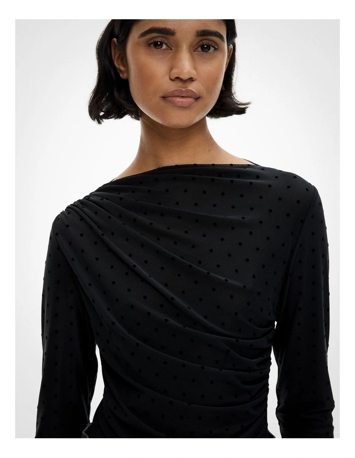 Mesh Drape Long Sleeve Top in Black Spot image 3