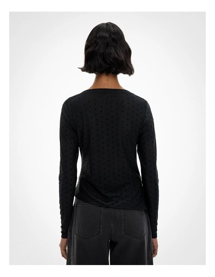Mesh Drape Long Sleeve Top in Black Spot image 4