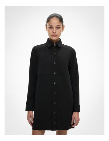 Patch Pocket Shirt Dress in Black