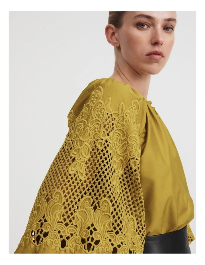 Lace Sleeve Blouse in Chartreuse image 2