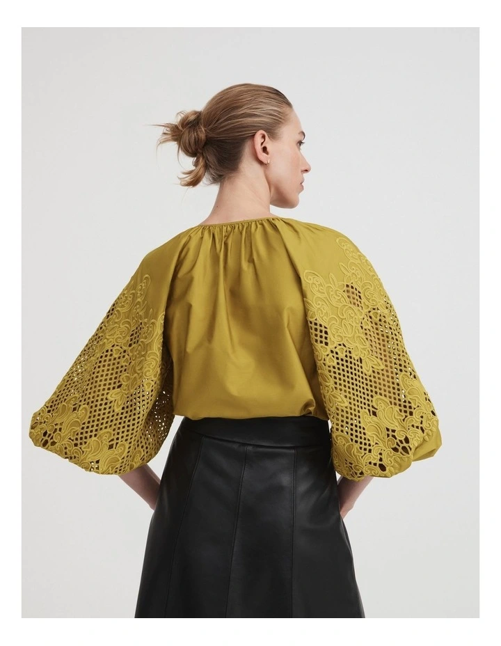Lace Sleeve Blouse in Chartreuse image 4