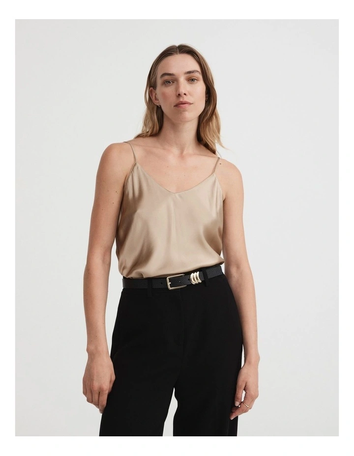 Silk Satin Camisole in Pebble image 3