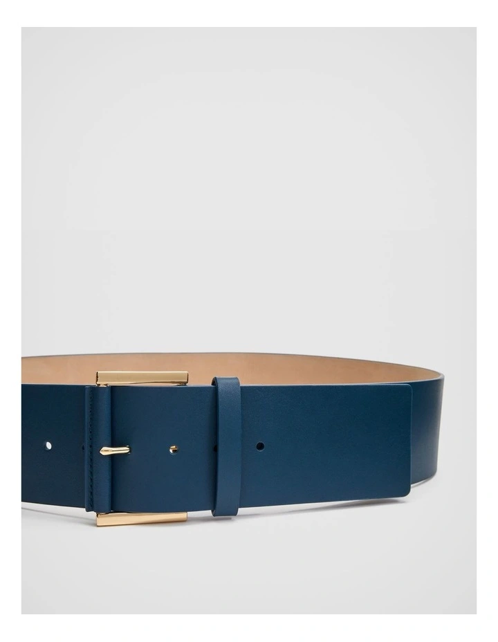 Wide Square Buckle Leather Belt in Cobalt image 3