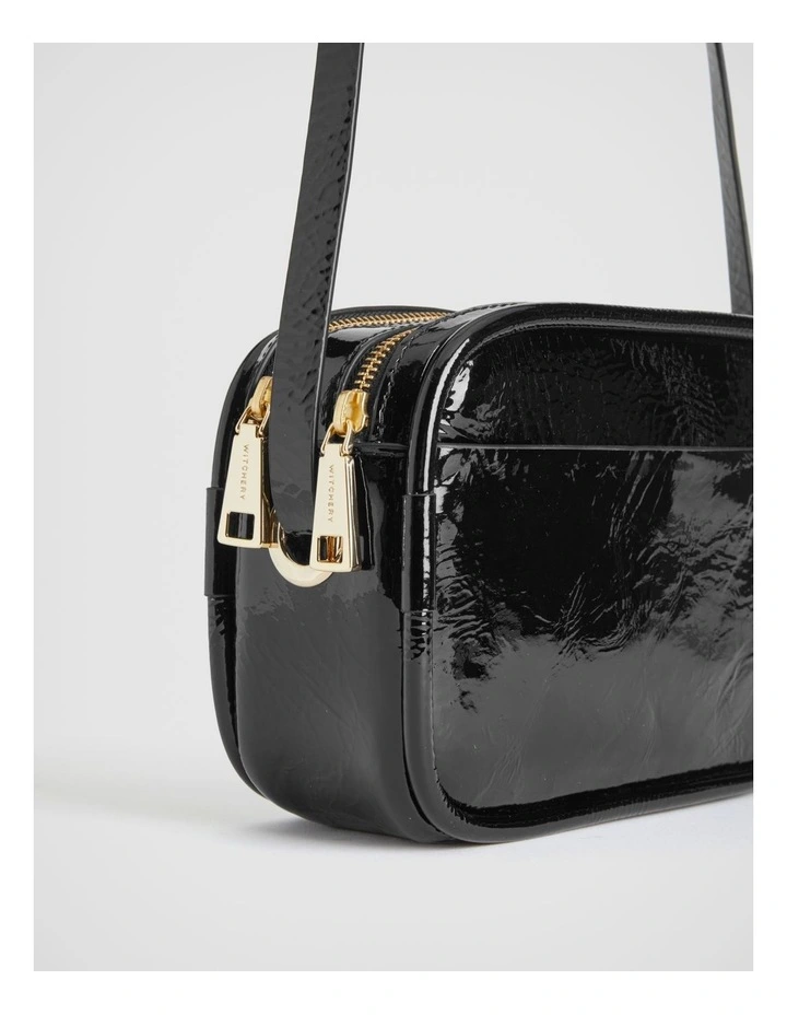 Leather Patent Camera Bag in Black Patent image 3