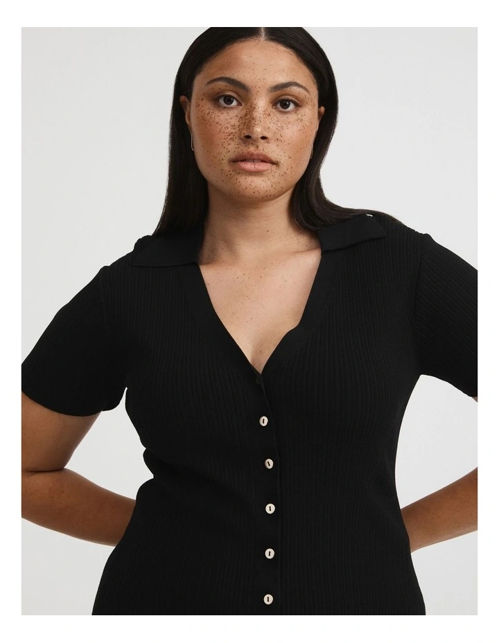 Witchery Rib Polo Short Sleeve Knit in Black MYER