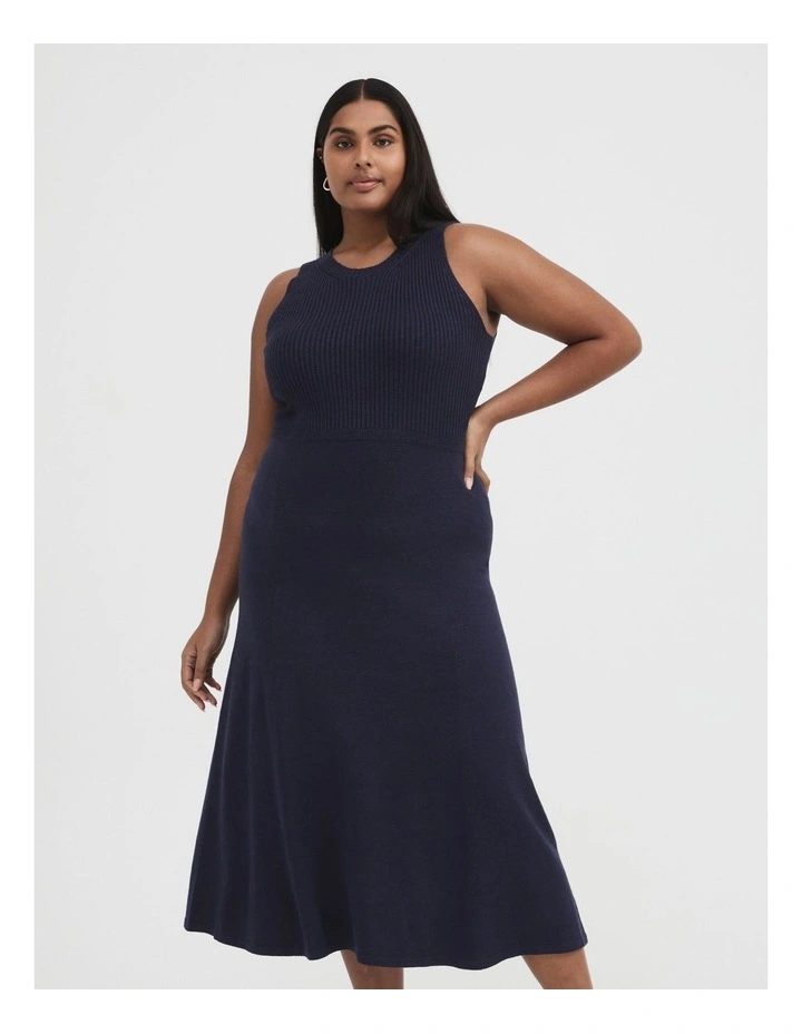 Sleeveless Midi Knit Dress in Ink Blue image 2