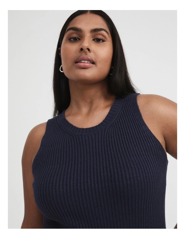 Sleeveless Midi Knit Dress in Ink Blue image 3