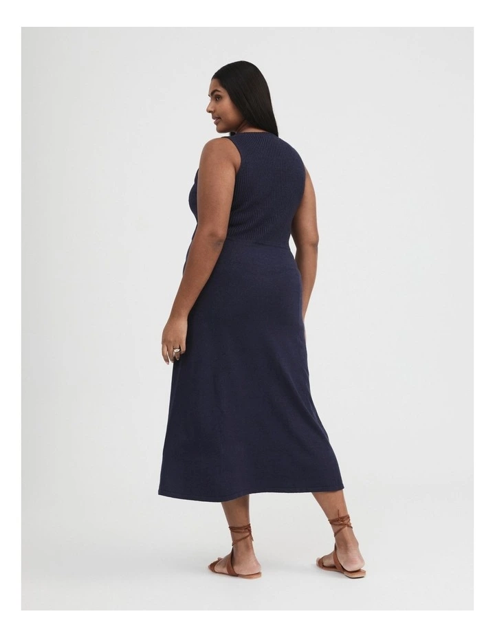 Sleeveless Midi Knit Dress in Ink Blue image 4