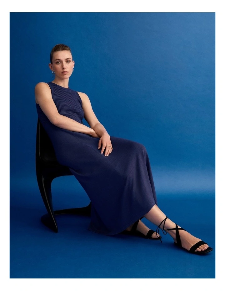 Sleeveless Midi Knit Dress in Ink Blue image 5