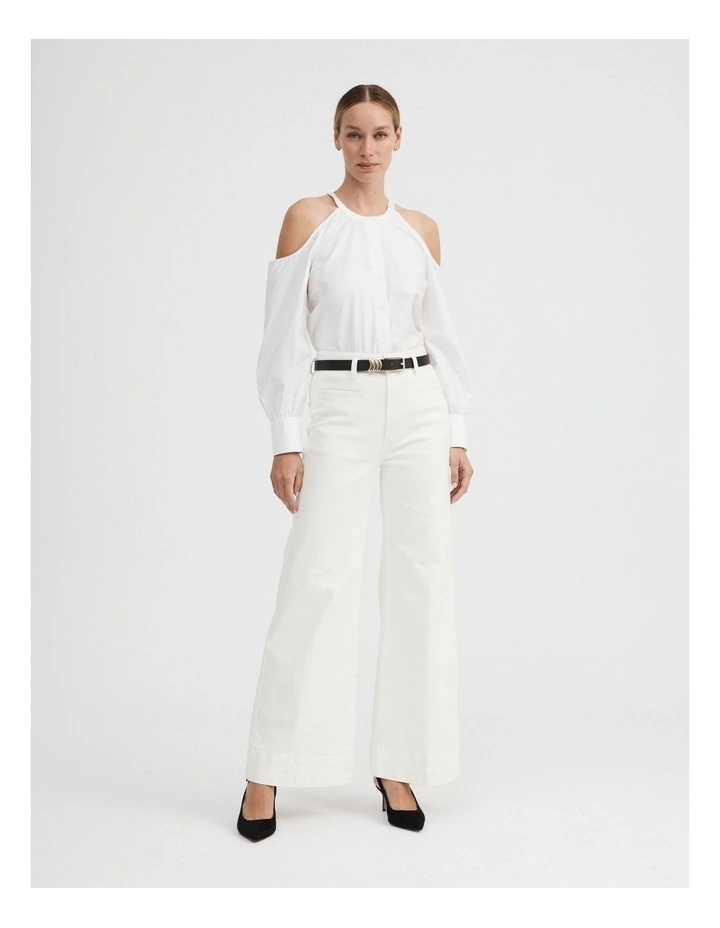 Cotton Cold Shoulder Shirt in Pure White image 3