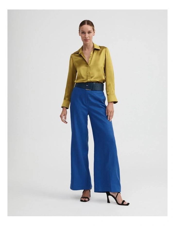 Linen Wide Leg Trouser in Bold Blue image 1
