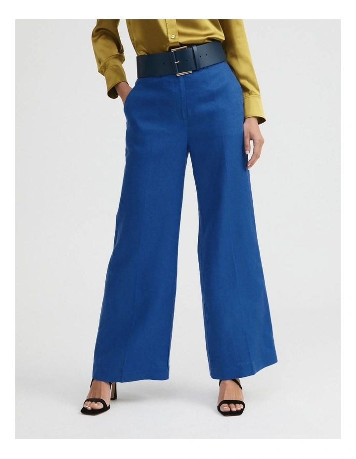 Linen Wide Leg Trouser in Bold Blue image 2