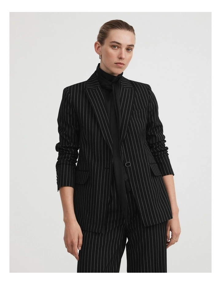 Single-breasted Pinstripe Blazer in Black image 1