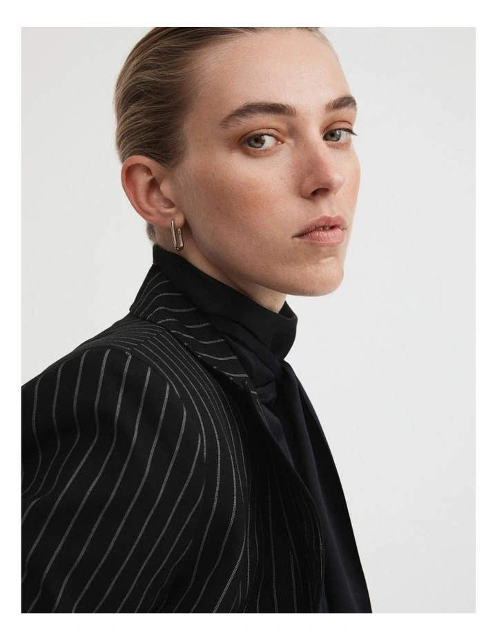 Single-breasted Pinstripe Blazer in Black image 2