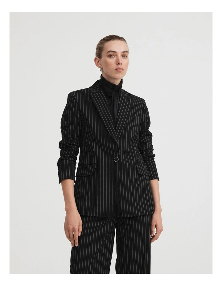 Single-breasted Pinstripe Blazer in Black image 4