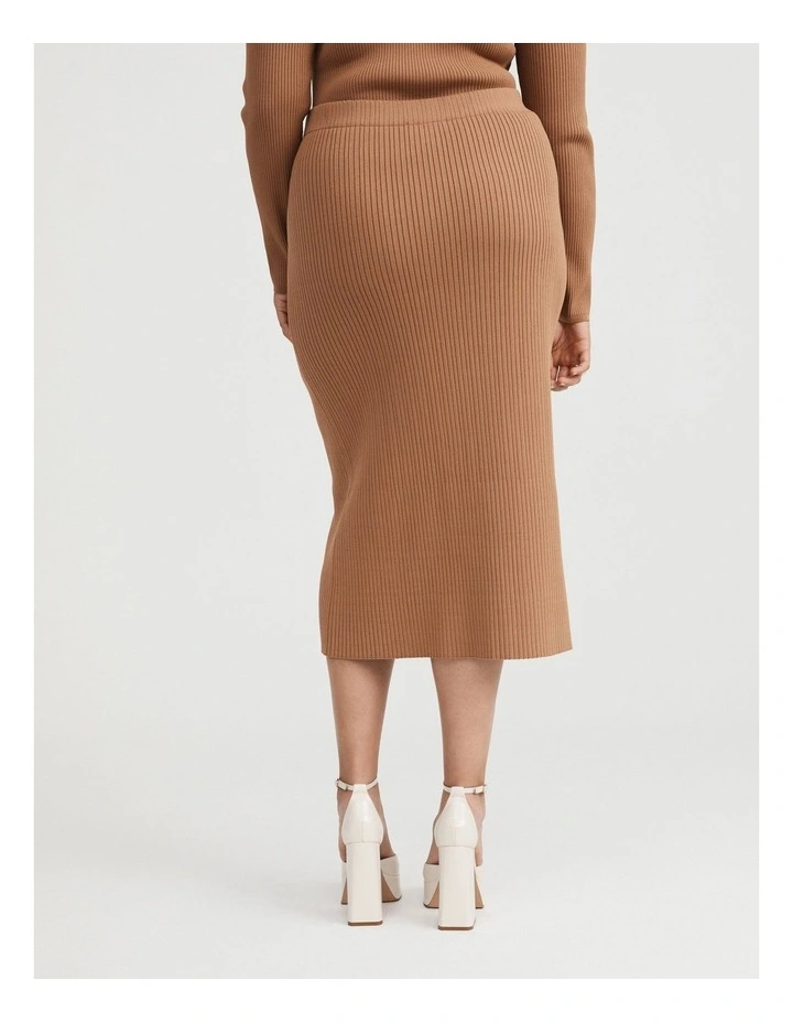 Witchery Knit Rib Midi Skirt in Camel MYER