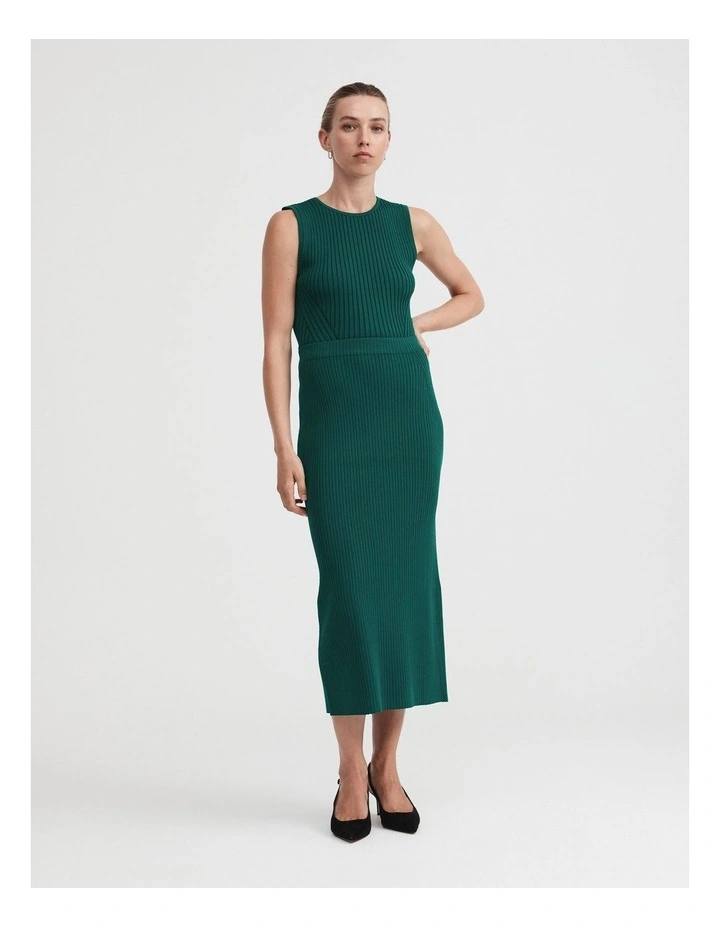 Knit Rib Midi Skirt in Petrol Green image 2