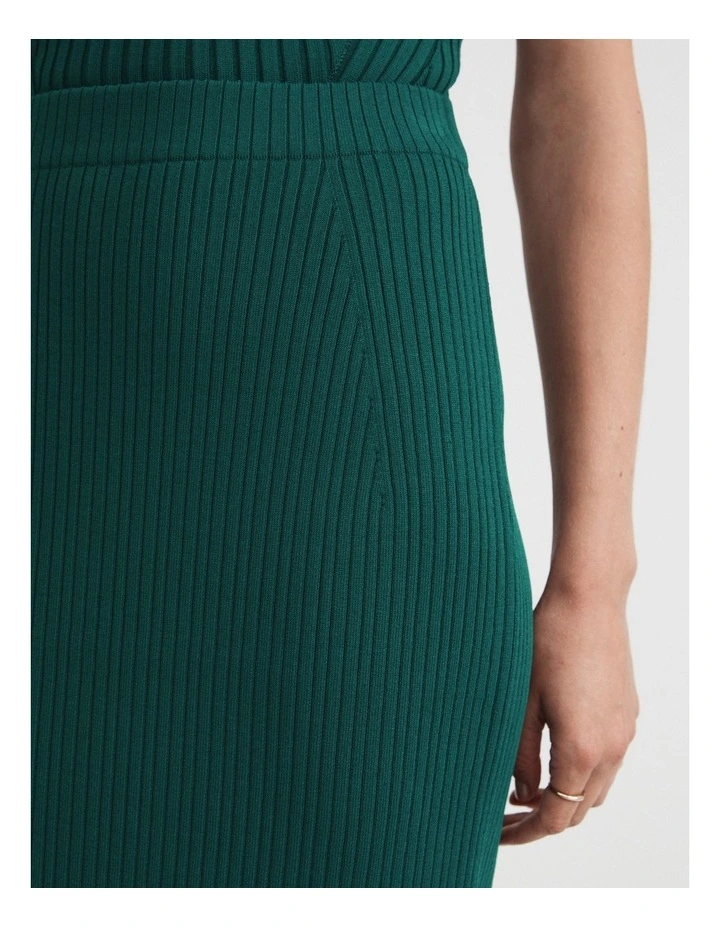 Knit Rib Midi Skirt in Petrol Green image 3