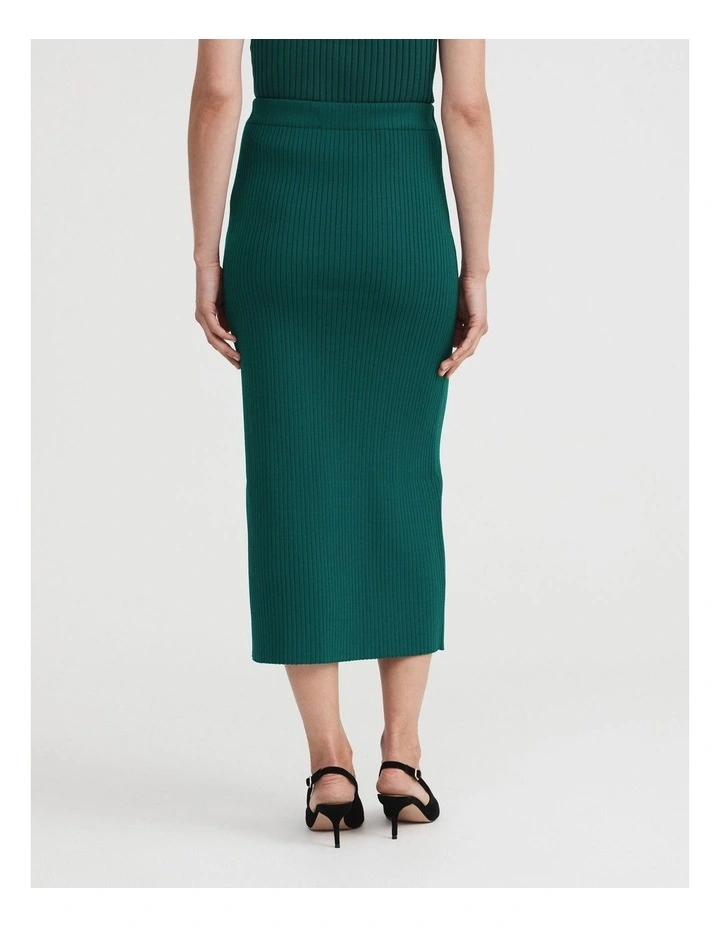 Knit Rib Midi Skirt in Petrol Green image 4