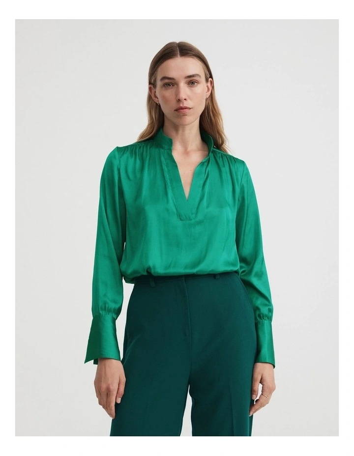 Modern Cuff Blouse in Aqua Green image 2