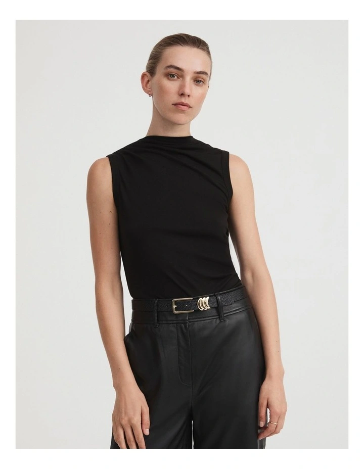 Witchery Ponte Ruched Side Tank in Black MYER