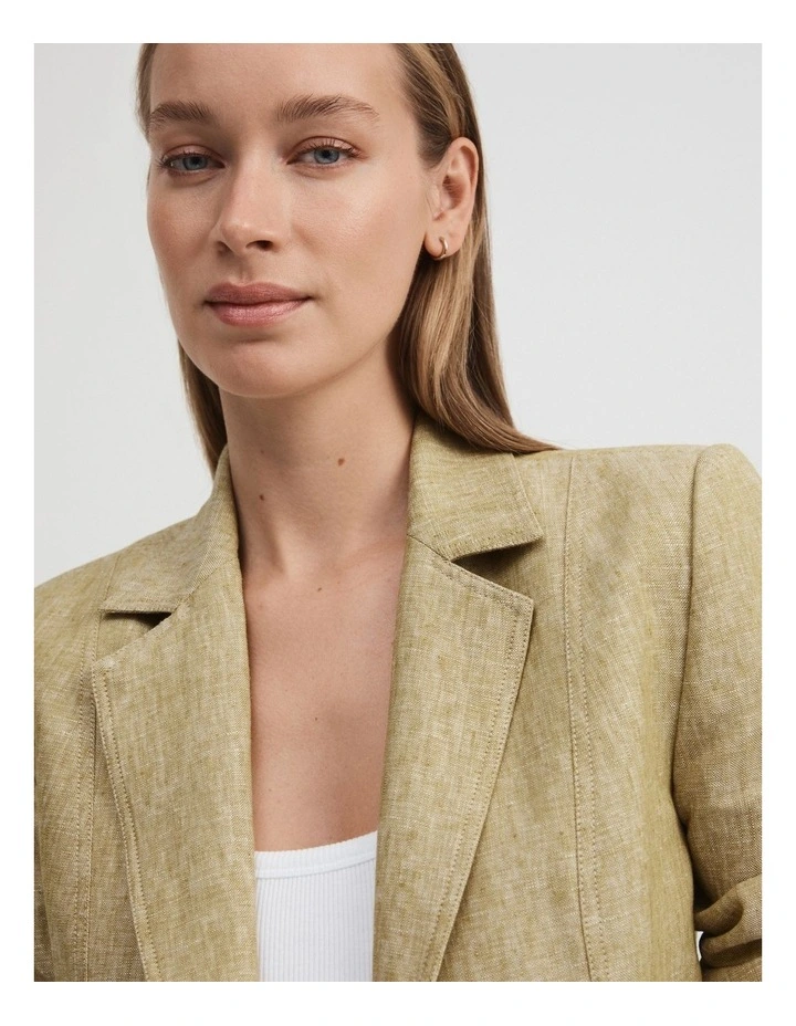 French Linen Seam Detail Single-breasted Blazer in Chartreuse image 3