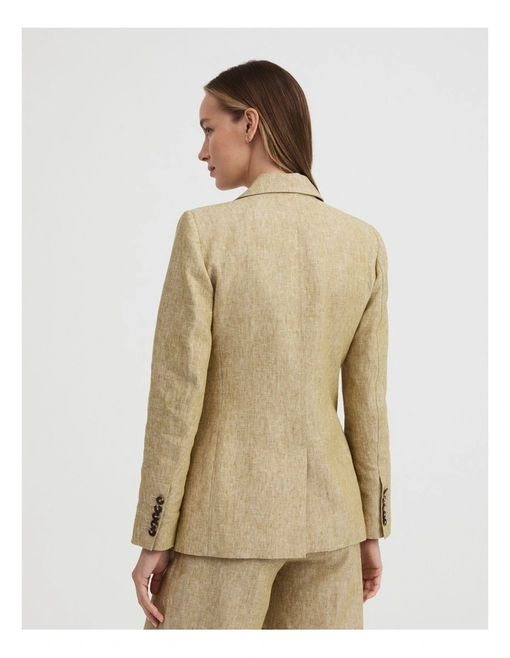French Linen Seam Detail Single-breasted Blazer in Chartreuse image 5