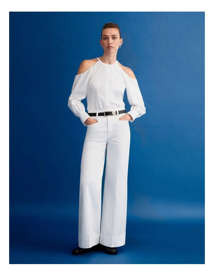 Pocket Detail Wide Leg Jean in Parchment image 5