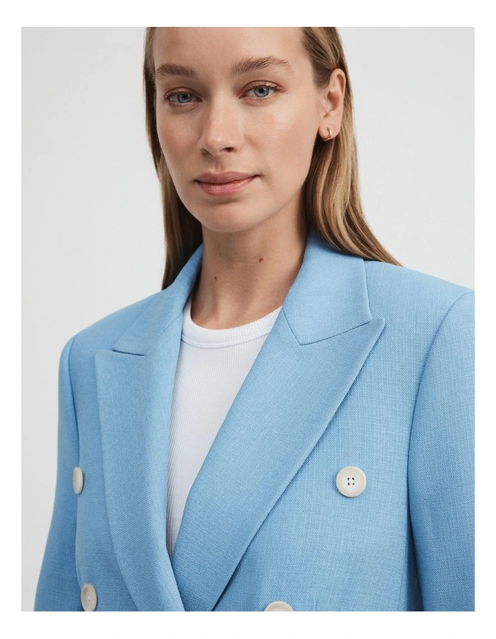 Acetate Blend Double-breasted Blazer in Dusty Blue image 1