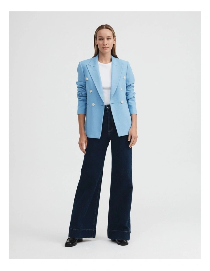 Acetate Blend Double-breasted Blazer in Dusty Blue image 2