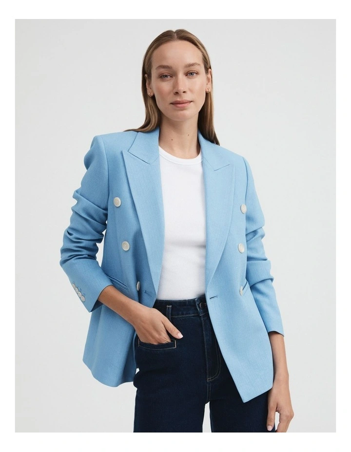 Acetate Blend Double-breasted Blazer in Dusty Blue image 3