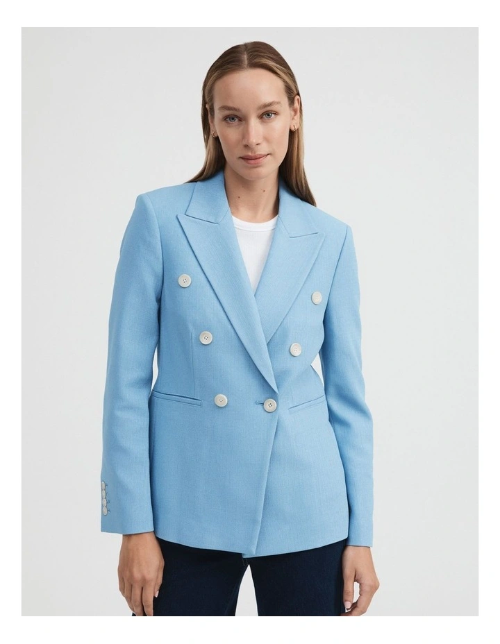 Acetate Blend Double-breasted Blazer in Dusty Blue image 4