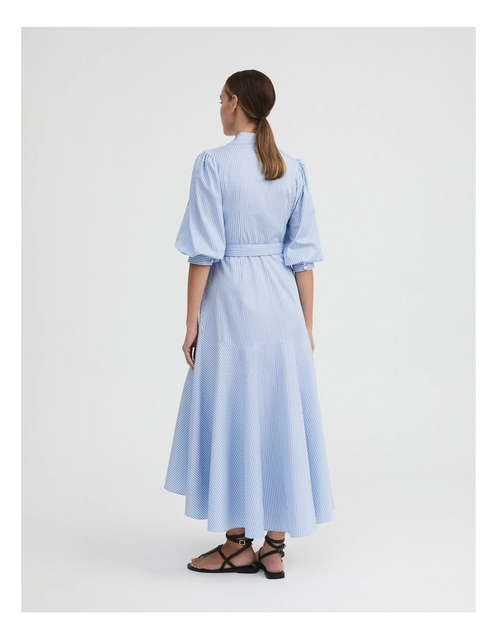 Cotton Stripe Wrap Dress in Mallard Blue image 4