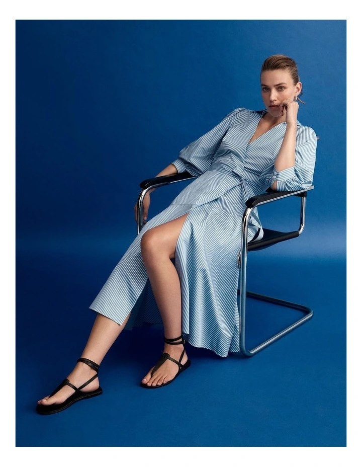 Cotton Stripe Wrap Dress in Mallard Blue image 5