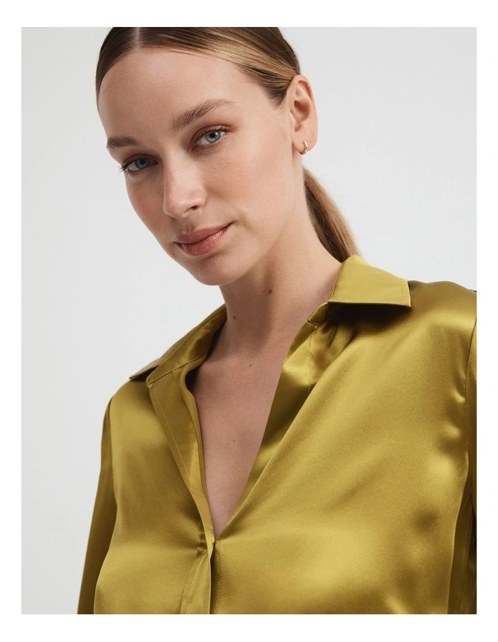 Silk Satin Shirt in Chartreuse image 1