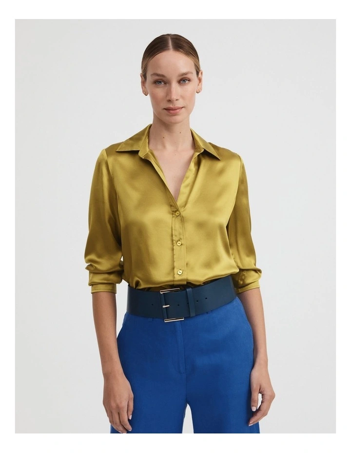 Silk Satin Shirt in Chartreuse image 2