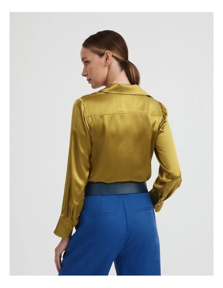 Silk Satin Shirt in Chartreuse image 4