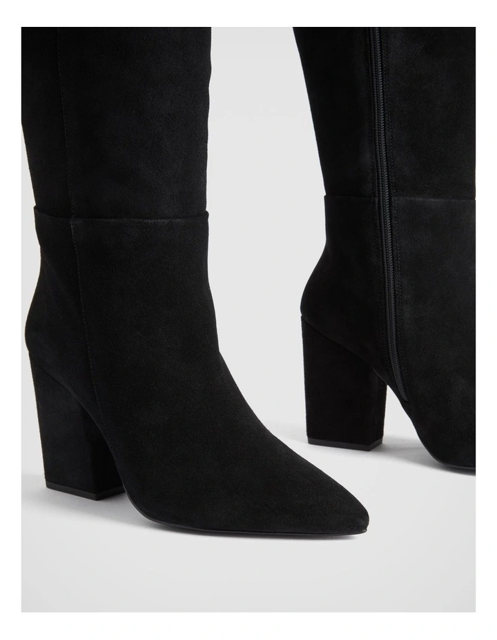 Suede Knee High 90mm Heeled Boot in Black image 4