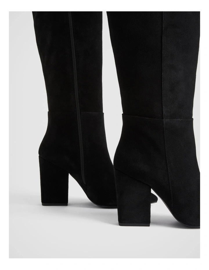 Suede Knee High 90mm Heeled Boot in Black image 5