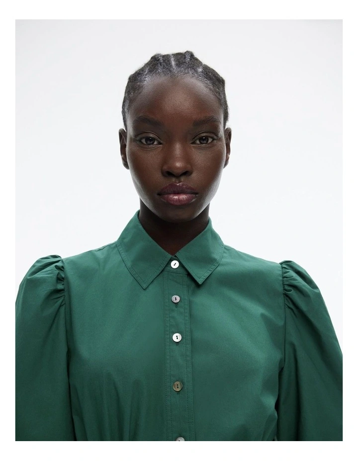 Cotton Bodice Detail Dress in Petrol Green image 2