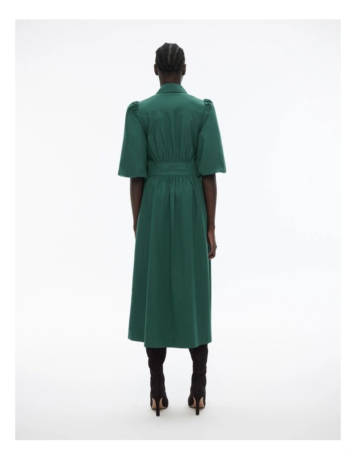 Cotton Bodice Detail Dress in Petrol Green image 5