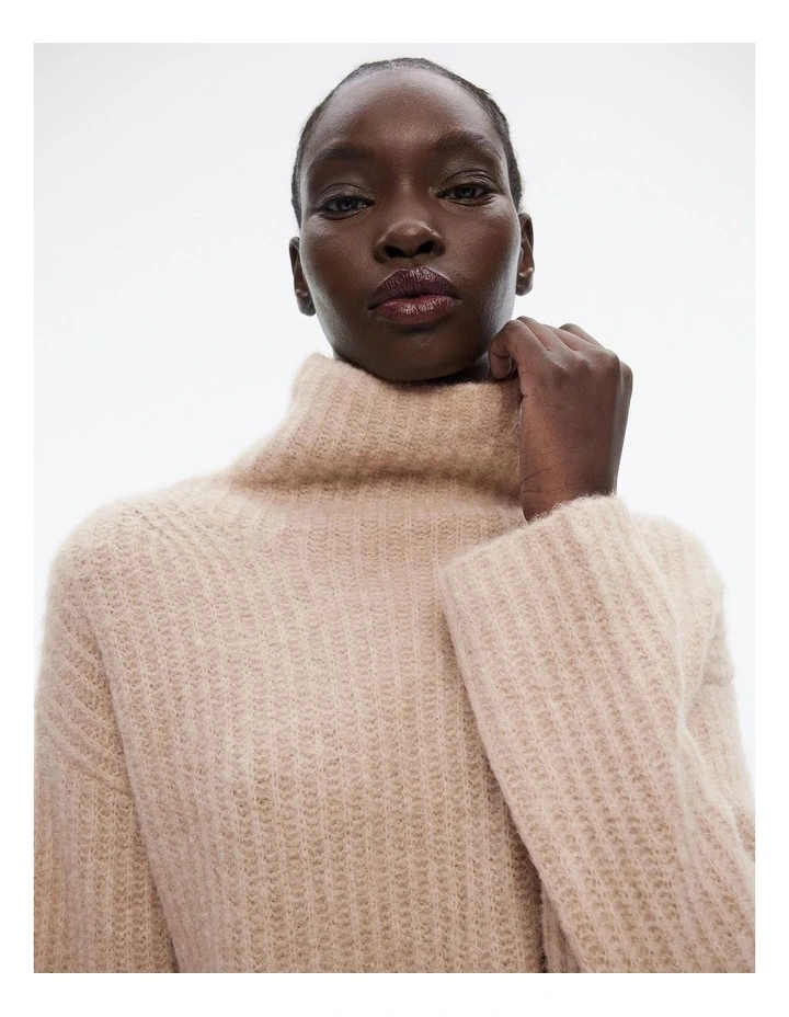 Mock Neck Slouch Knit in Beige image 1