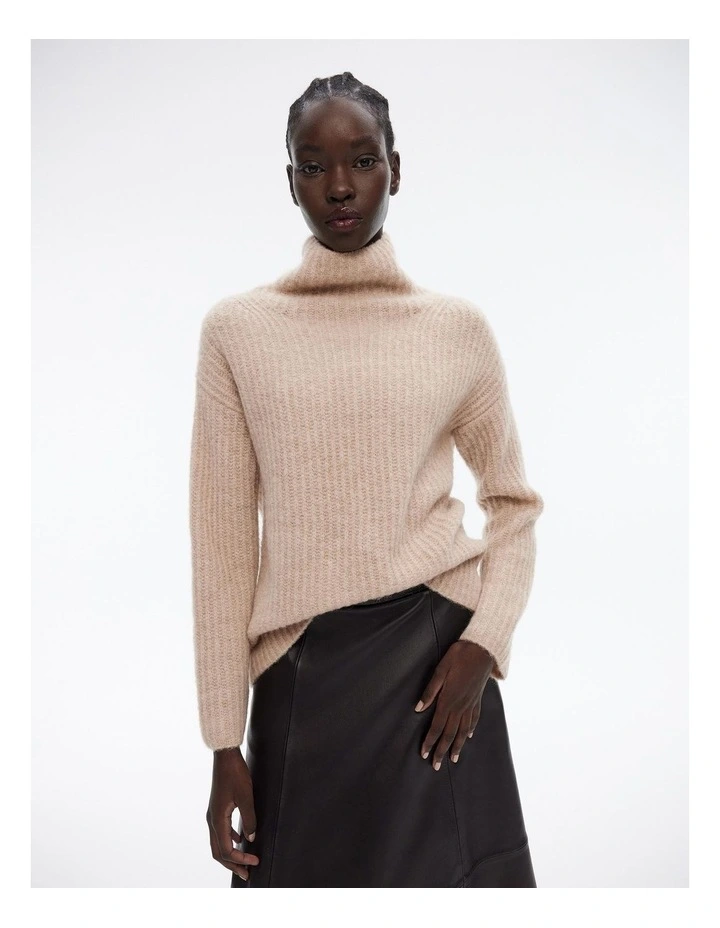 Mock Neck Slouch Knit in Beige image 2