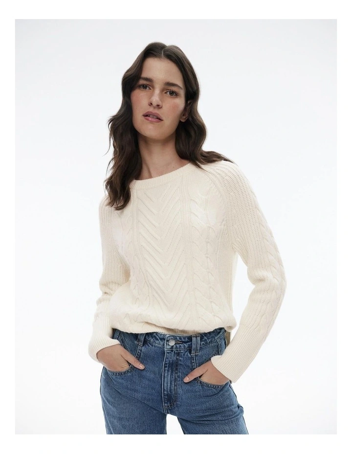 Cable Crew Neck Knit in Chalk image 1