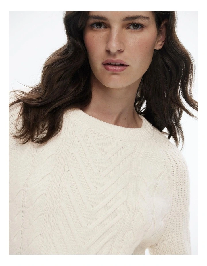 Cable Crew Neck Knit in Chalk image 2