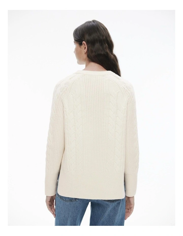 Cable Crew Neck Knit in Chalk image 4